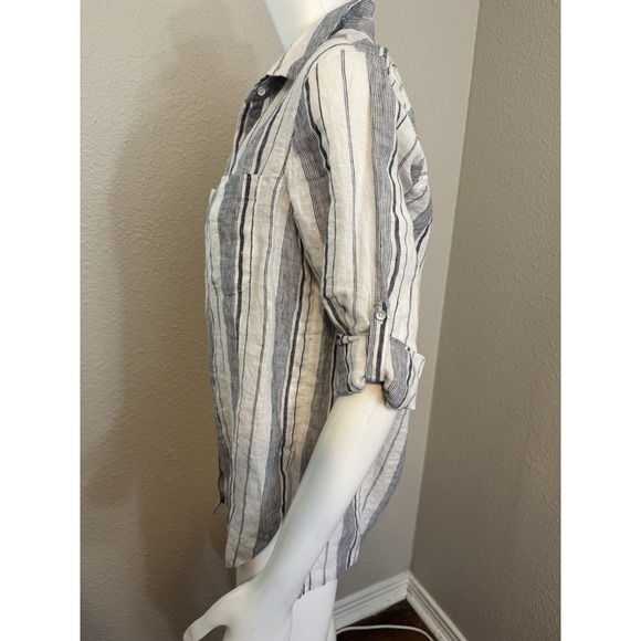 ATHLETA Linen Top M Women's Button Down Striped - Picture 7 of 11